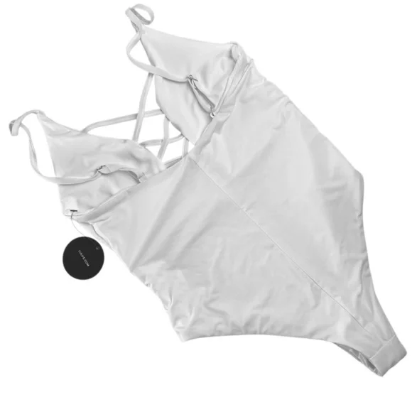LULUS Myrtle Beach White Lace-Up One Piece Swimsuit Size S- NWT - Picture 4 of 7
